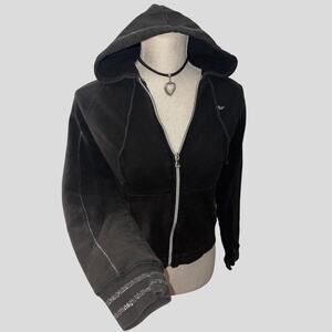 Y2K Goth Black Full Zip Up Hoodie Small